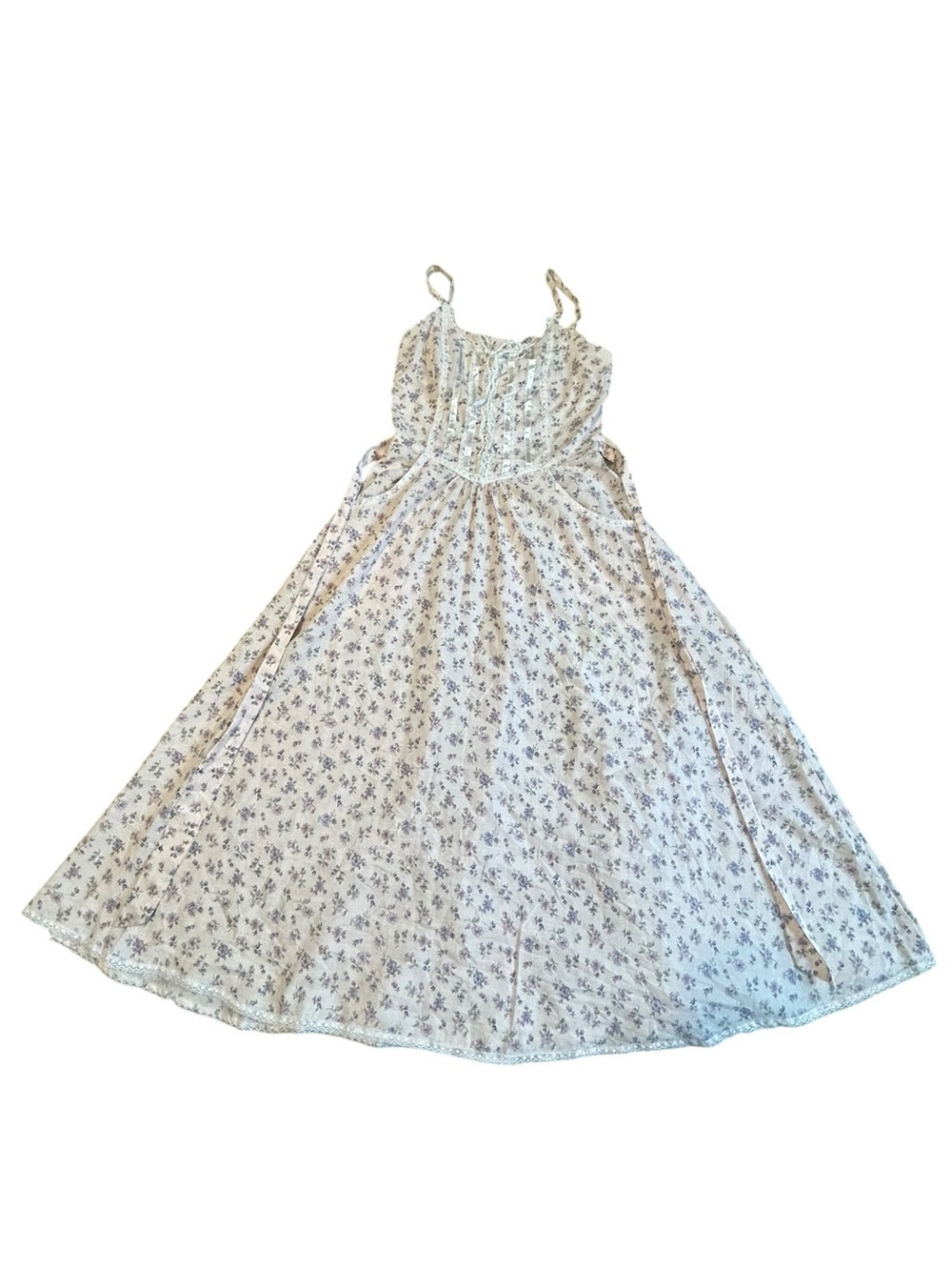 Vintage Gunne Sax Prairie Maxi Dress Floral Lace Corset Cottagecore XXS